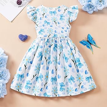 Amazon.com: Akyzic Toddler Girls Blue Flower Dress Flutter